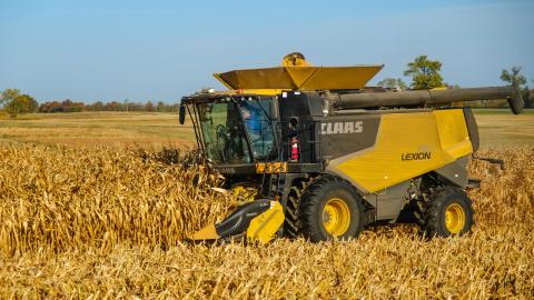 The farm crew combined the honorable acre of corn at Spindletop Farm.